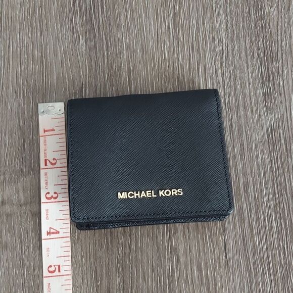 Michael Kors MK Jet Set Travel Saffiano Leather Flap Card Holder Wallet Black - Picture 7 of 7